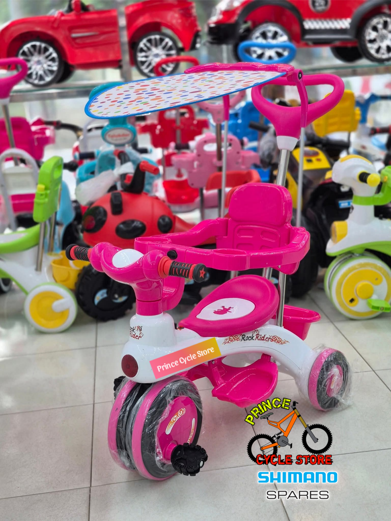 Rock Rider Complete 9M Tricycle | Baby & Kids Bike with Music, Light, Push Handle & Basket |
